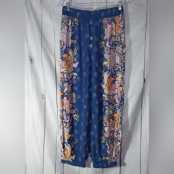 Anthropologie Pants - Anthropologie Odette Pants Size Med Blue Floral High Waist Tapered Joggers